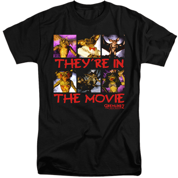 Black men's tall fit t-shirt with Gremlins In The Movie graphic