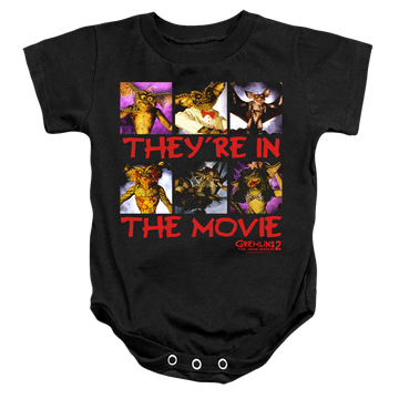 Black baby bodysuit with Gremlins In The Movie graphic
