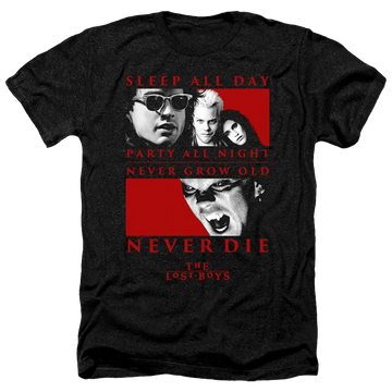 Charcoal men's heather t-shirt with Lost Boys Never Die graphic