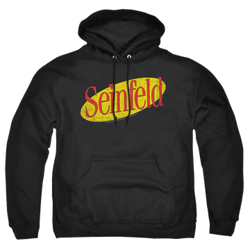 Black pullover hoodie with Seinfeld Logo graphic