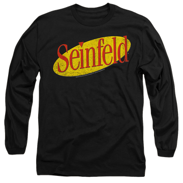 Black men's long sleeve t-shirt with Seinfeld Logo graphic