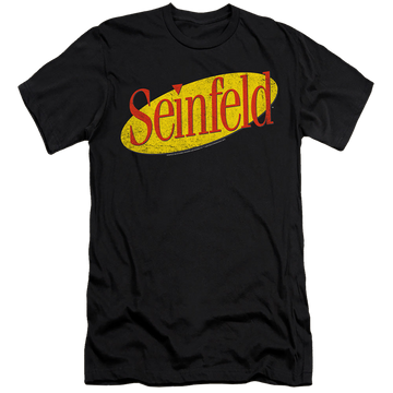 Black men's premium slim fit t-shirt with Seinfeld Logo graphic