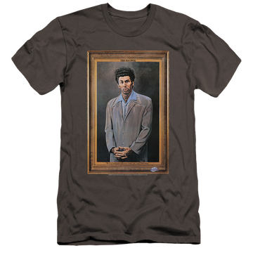 Charcoal men's premium slim fit t-shirt with Seinfeld Kramer Portrait graphic