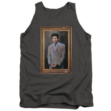 Charcoal men's tank with Seinfeld Kramer Portrait graphic