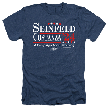 Navy men's heather t-shirt with Seinfeld Election Tee graphic