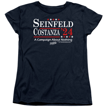 Navy women's t-shirt with Seinfeld Election Tee graphic