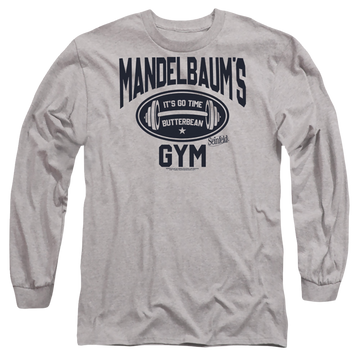 Athletic heather men's long sleeve t-shirt with Seinfeld Madelbaum's Gym graphic