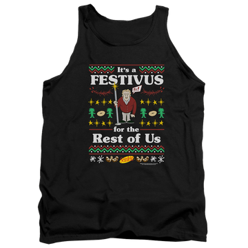 Black men's tank with Seinfeld Festive Festivus graphic