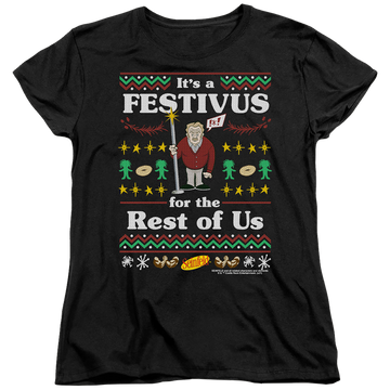 Black women's t-shirt with Seinfeld Festive Festivus graphic