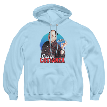 Light blue pullover hoodie with Seinfeld George graphic