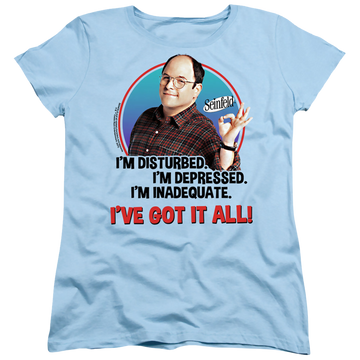 Light blue women's t-shirt with Seinfeld George All graphic