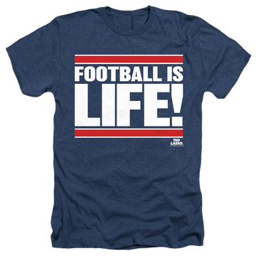 Navy men's heather t-shirt with Ted Lasso Football Is Life graphic