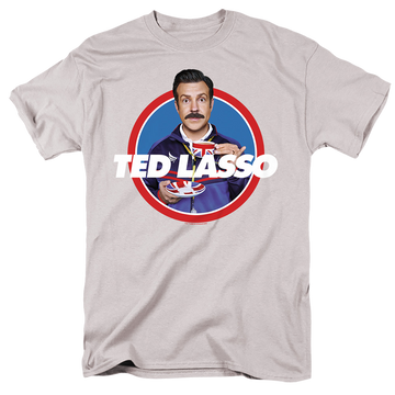 Silver men's regular fit t-shirt with Ted Lasso Tea Cup graphic