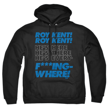 Black pullover hoodie with Ted Lasso Roy Kent Chant graphic