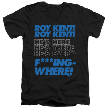 Black men's v-neck t-shirt with Ted Lasso Roy Kent Chant graphic