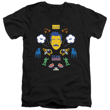 Black men's v-neck t-shirt with Ted Lasso Icon Collage graphic