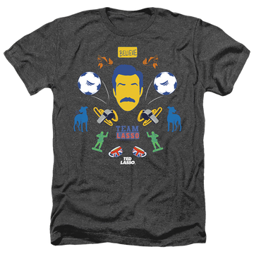 Black men's heather t-shirt with Ted Lasso Icon Collage graphic