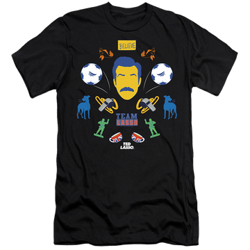 Black men's premium slim fit t-shirt with Ted Lasso Icon Collage graphic