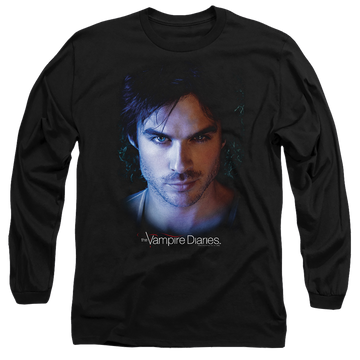 Black men's long sleeve t-shirt with The Vampire Diaries Damon graphic