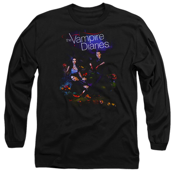 Black men's long sleeve t-shirt with The Vampire Diaries Tempted graphic