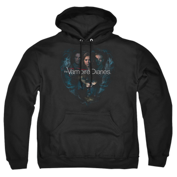 Black pullover hoodie with The Vampire Diaries Hearts Desire graphic