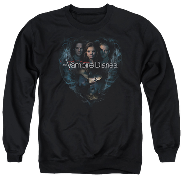 Black men's crewneck sweatshirt with The Vampire Diaries Hearts Desire graphic