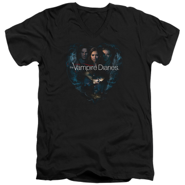 Black men's v-neck t-shirt with The Vampire Diaries Hearts Desire graphic
