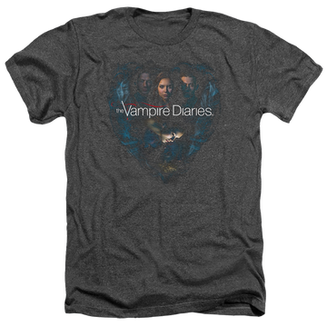 Charcoal men's heather t-shirt with The Vampire Diaries Hearts Desire graphic