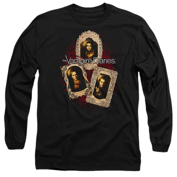 Black men's long sleeve t-shirt with The Vampire Diaries Holy Cards graphic