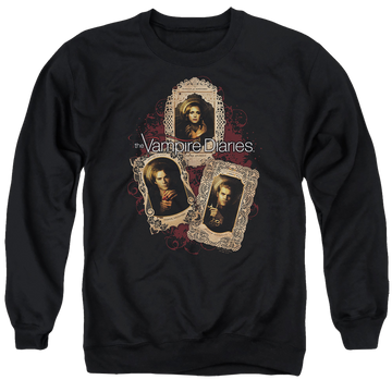 Black men's crewneck sweatshirt with The Vampire Diaries Holy Cards graphic