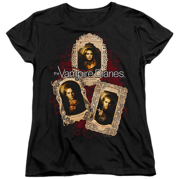 Black women's t-shirt with The Vampire Diaries Holy Cards graphic