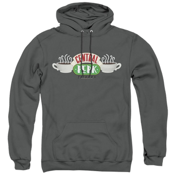 Charcoal pullover hoodie with Friends Central Perk Logo graphic
