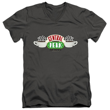 Charcoal men's v-neck t-shirt with Friends Central Perk Logo graphic