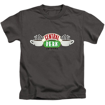 Charcoal kid's t-shirt for ages 4 to 7 with Friends Central Perk Logo graphic