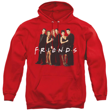 Red pullover hoodie with Friends Cast In Black graphic