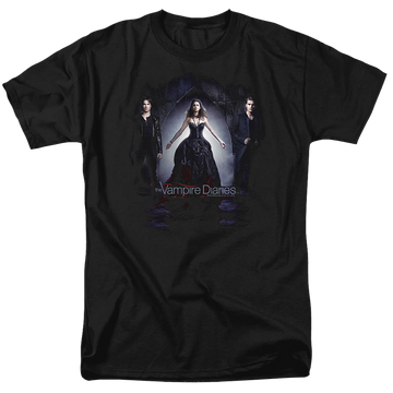 Black men's regular fit t-shirt with The Vampire Diaries Bring It On graphic