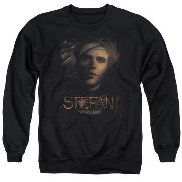 Black men's crewneck sweatshirt with The Vampire Diaries Stefan Smokey Veil graphic