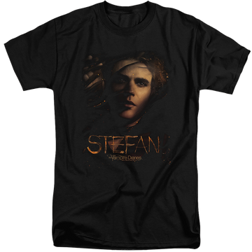 Black men's tall fit t-shirt with The Vampire Diaries Stefan Smokey Veil graphic