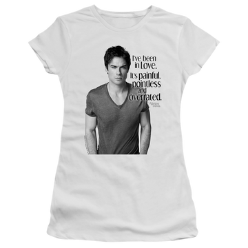 White juniors t-shirt with The Vampire Diaries In Love graphic