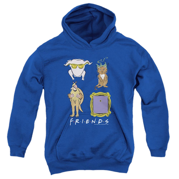 Royal youth hoodie for ages 8 to 12 with Friends Sybmols graphic