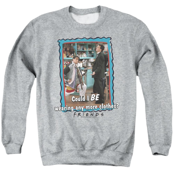 Athletic heather men's crewneck sweatshirt with Friends Any More Clothes graphic