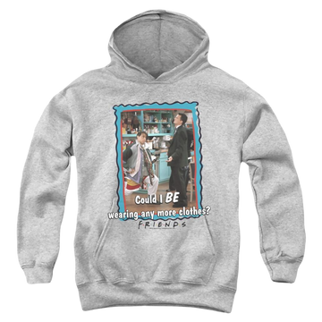 Athletic heather youth hoodie for ages 8 to 12 with Friends Any More Clothes graphic