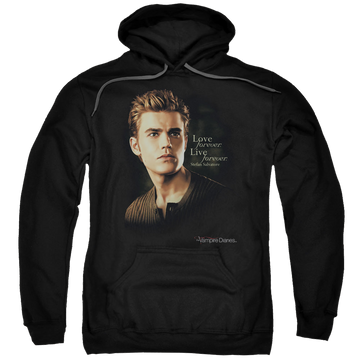 Black pullover hoodie with The Vampire Diaries Forever graphic