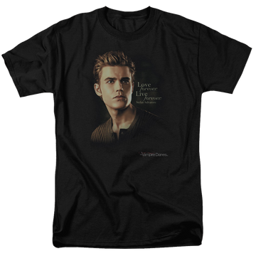 Black men's regular fit t-shirt with The Vampire Diaries Forever graphic