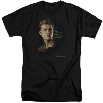 Black men's tall fit t-shirt with The Vampire Diaries Forever graphic