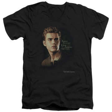 Black men's v-neck t-shirt with The Vampire Diaries Forever graphic