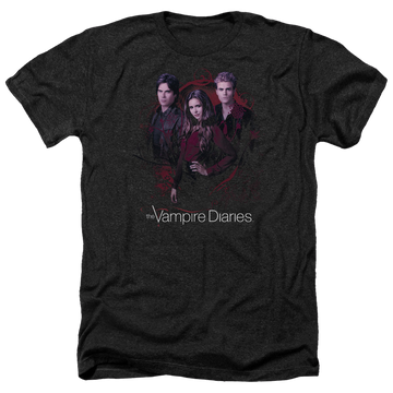 Charcoal men's heather t-shirt with The Vampire Diaries Company Of Three graphic