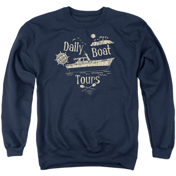Navy men's crewneck sweatshirt with Gilligan's Island Ss Minnow graphic