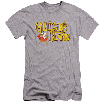 Athletic heather men's premium slim fit t-shirt with Gilligan's Island Gilligans Logo graphic