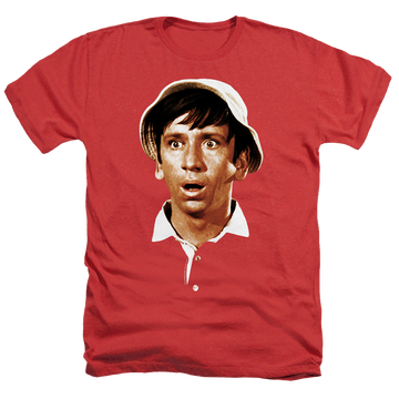 Red men's heather t-shirt with Gilligan's Island Gilligans Head graphic
